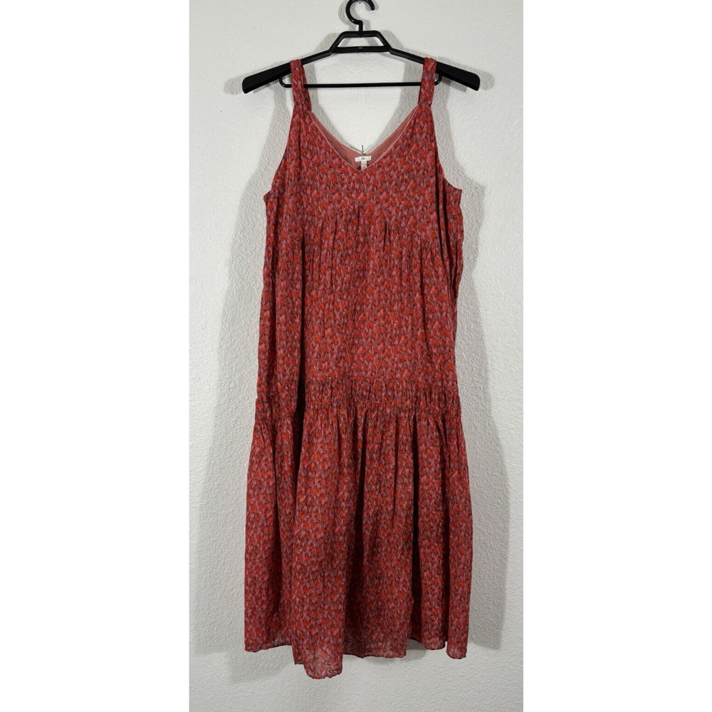 Joie Dress Womens XL Tiered Midi Tea Rose Red‎ Cotton Sleeveless Geometric